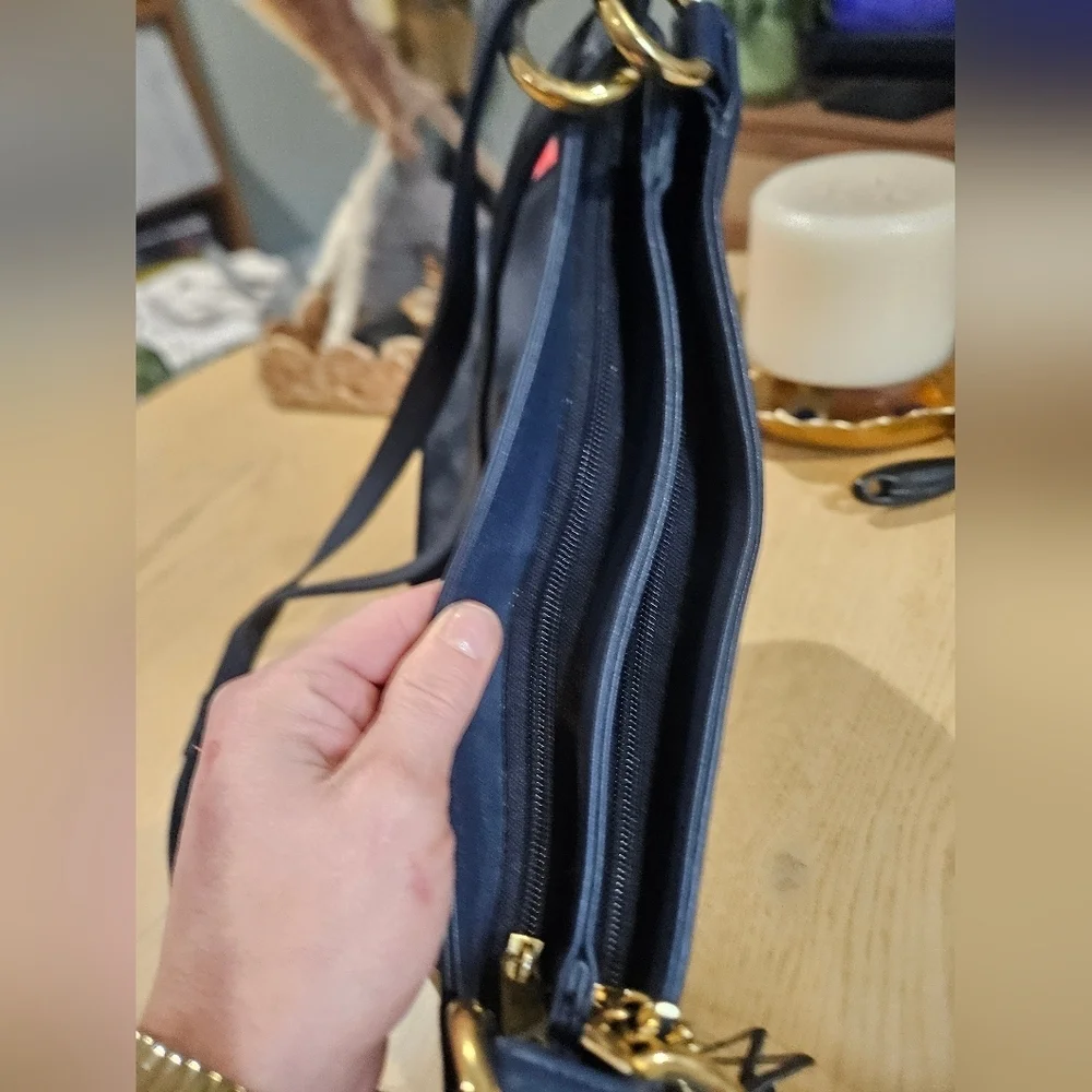 Vintage FIRST EDITION Navy Leather Crossbody Bag Gold Hardware Tassel.